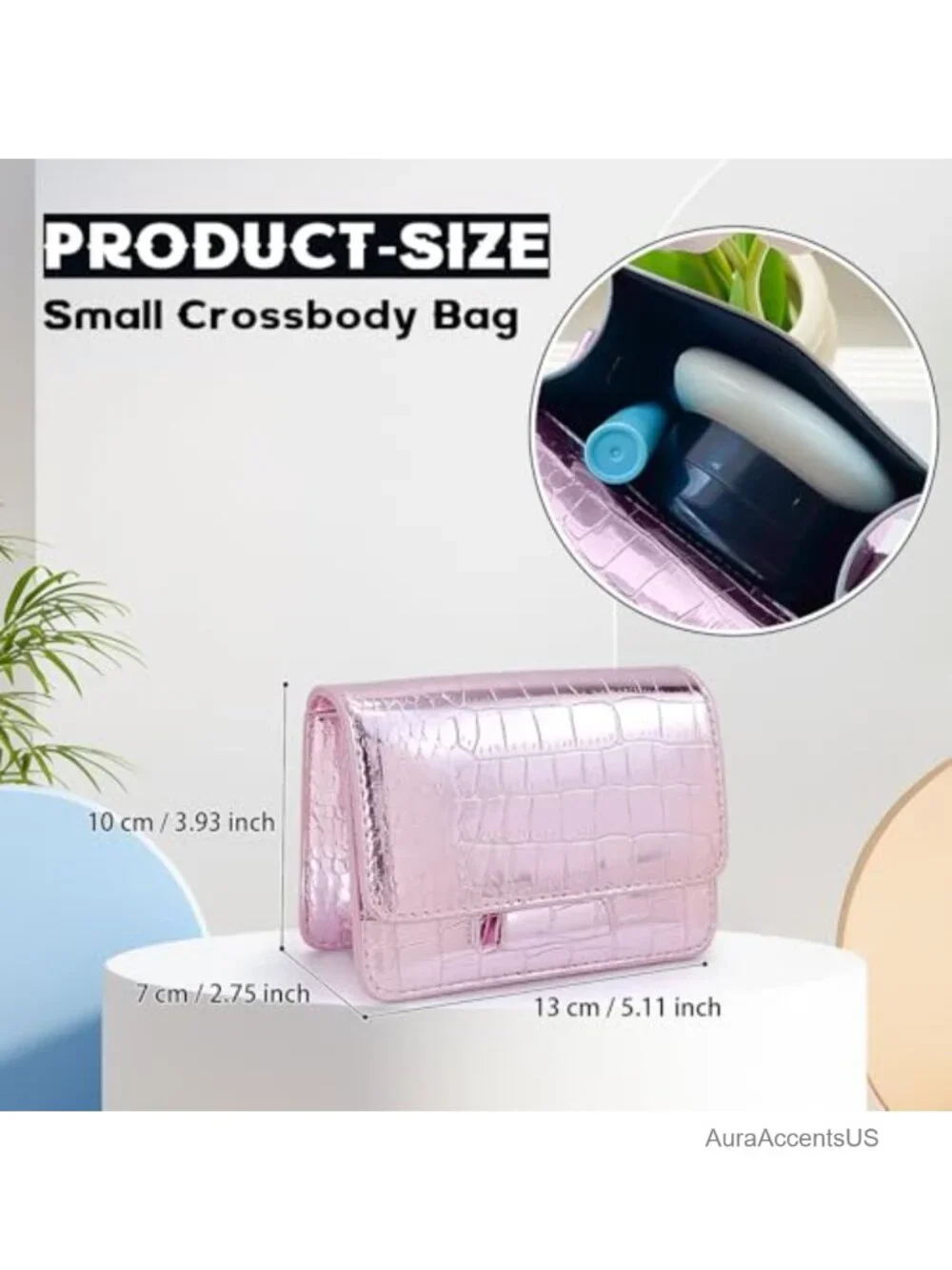 Mini Crossbody Purse with Removable Chain Strap, Faux Leather Croc Pattern